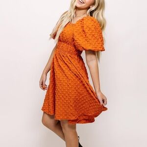 Polagram Orange Puff Sleeve Midi Dress